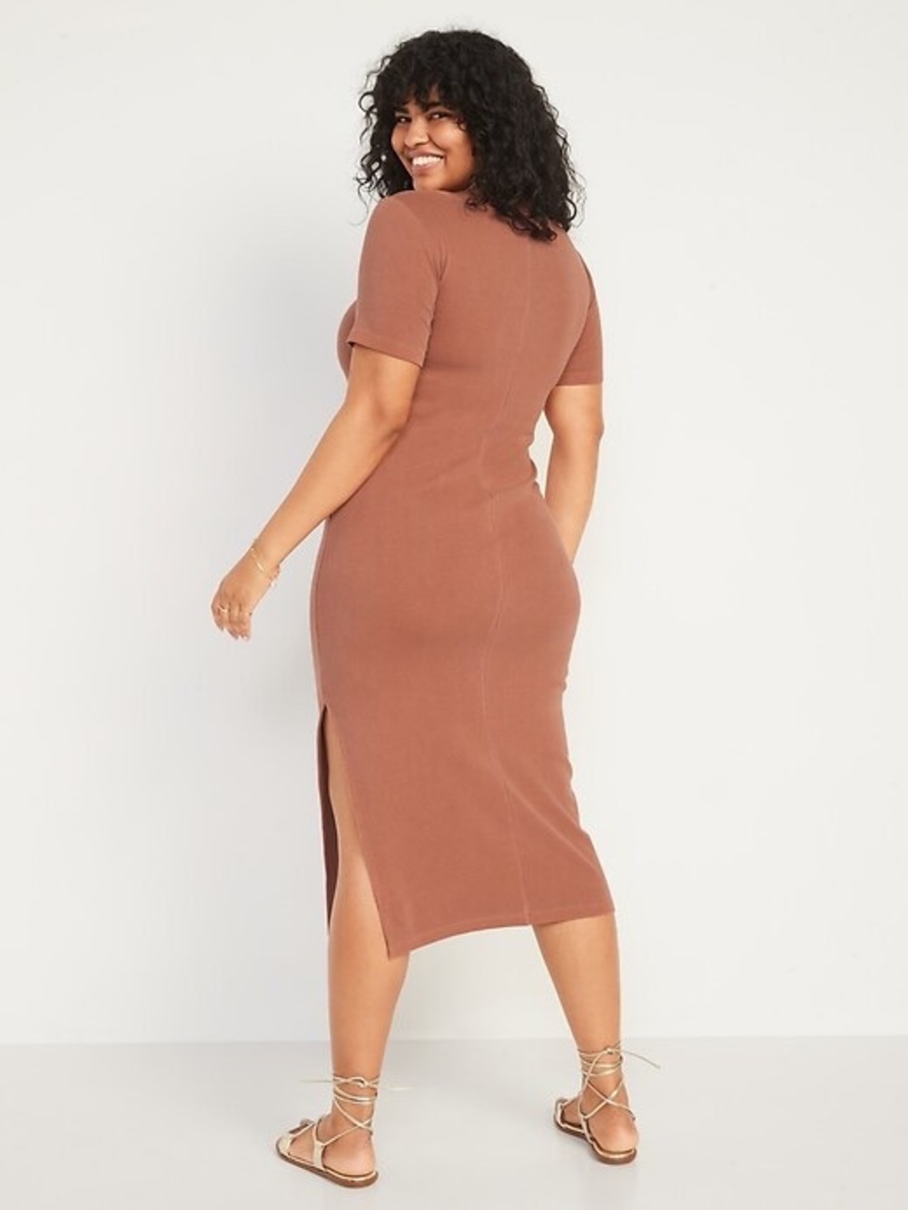 Distressed Rust Brown Midi Dress